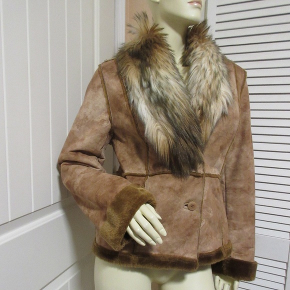 Vintage Y2K 90s Anne Klein Suede Jacket Faux Fur Coat Penny Lane Mobwife Winter - Picture 3 of 8